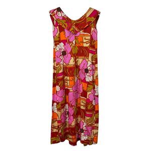 Vtg Size S Dress 60s Paradise Hawaii Honolulu Maxi Tropical Bright Floral Long